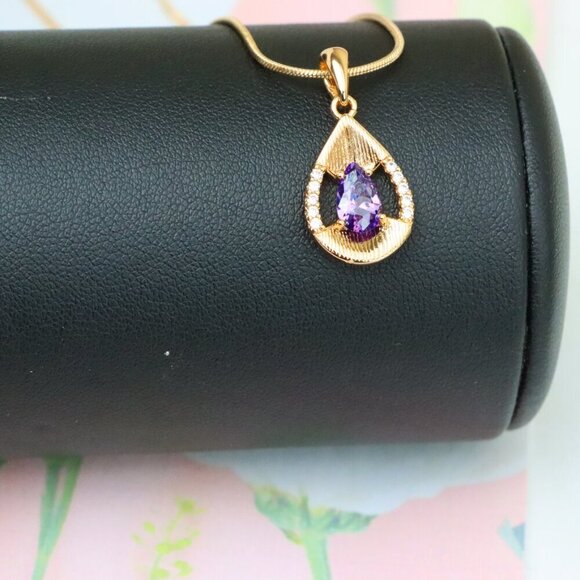 "Teardrop Purple Pendant with Dazzling Accents in Gold Finish, XPPT1690 - Picture 5 of 13